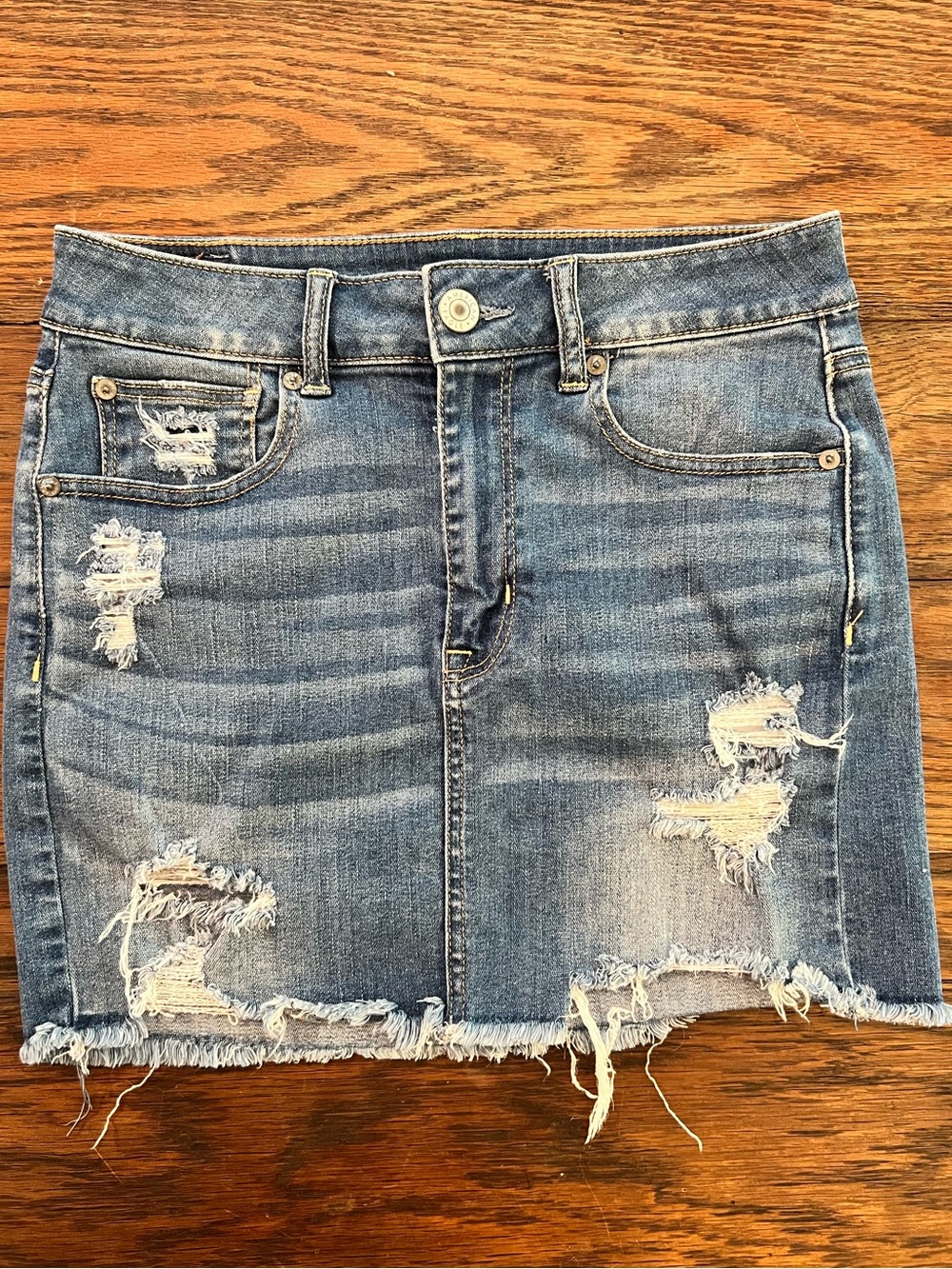 American Eagle Outfitters Distressed Blue Denim Mini Skirt